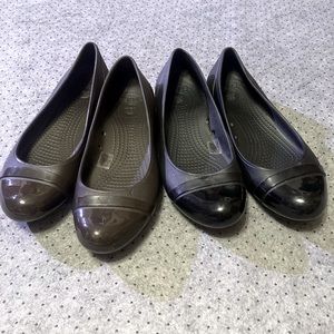 2pairs Crocs Ballet flats. Patent toe. Size 7 standard fit.